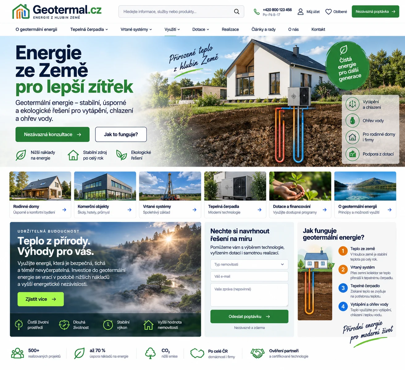 Návrh webu Geotermal.cz o geotermální energii, vytápění a chlazení