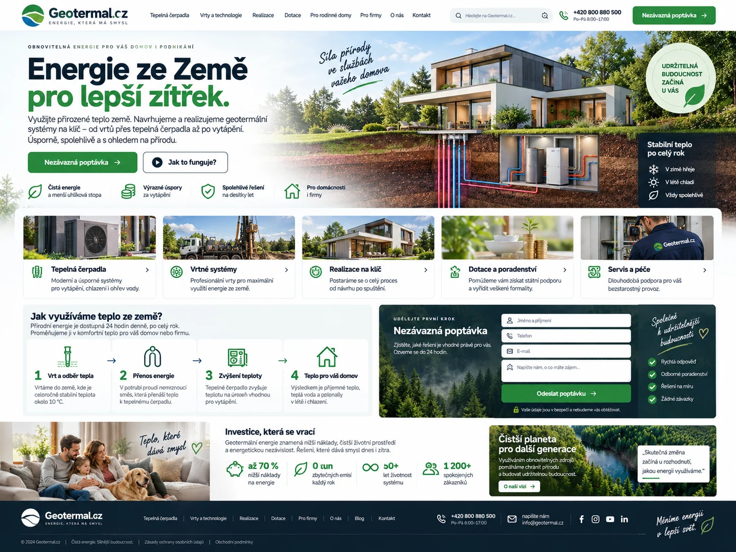 Návrh webu Geotermal.cz s tepelnými čerpadly, vrty, realizacemi a servisem